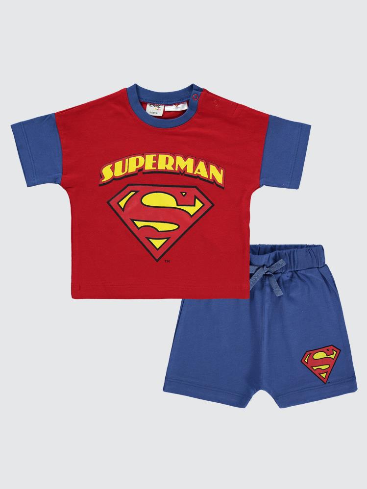 Pelerinli Superman Baskılı 6-18 Ay Takım - Kırmızı