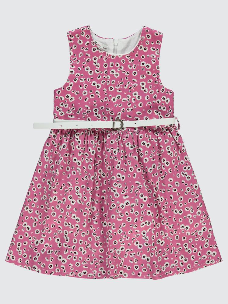Civil Girls Leopar Desenli 2-5 Yaş Elbise - Fusya