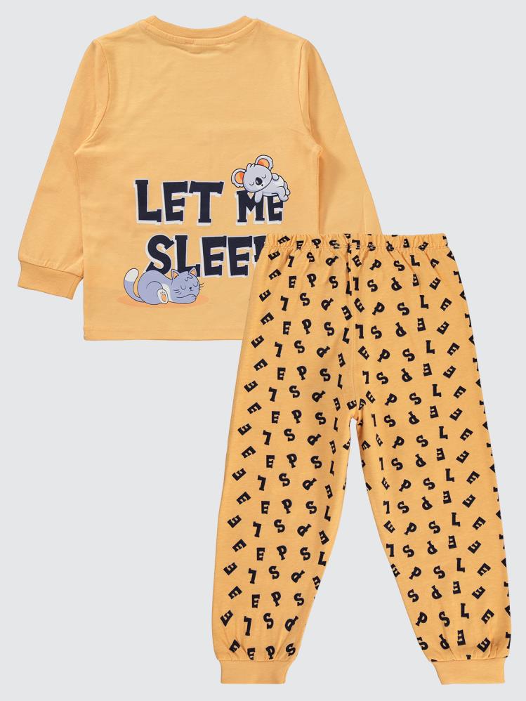 Civil Girls Harfler Baskılı Cepli 2-5 Yaş Pijama Takımı - Turuncu