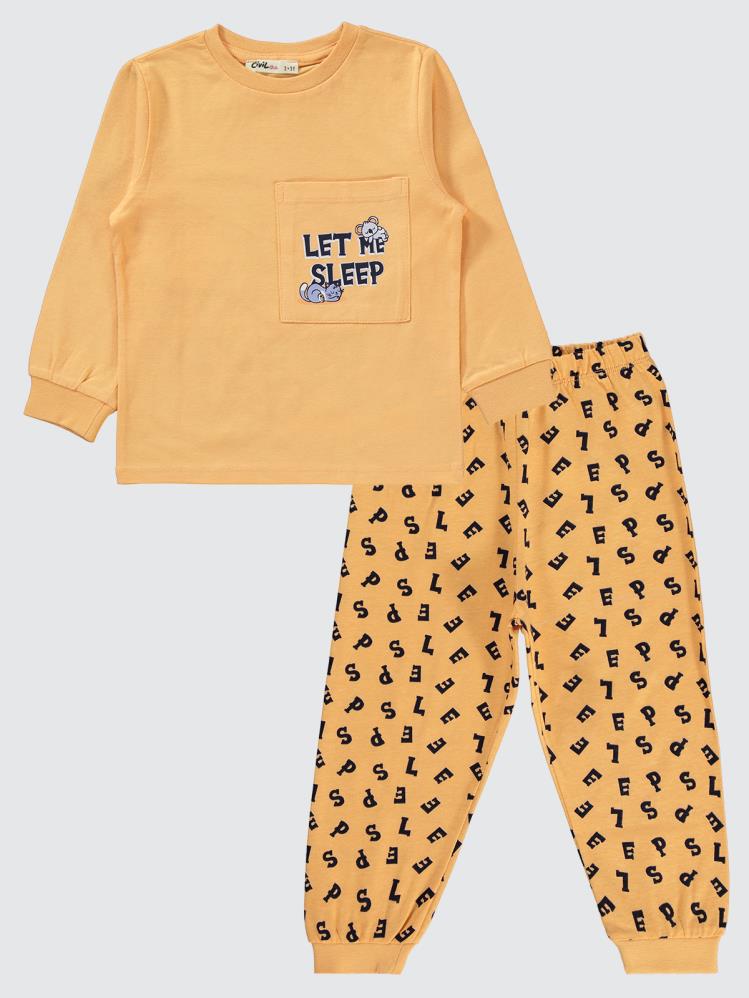 Civil Girls Harfler Baskılı Cepli 2-5 Yaş Pijama Takımı - Turuncu