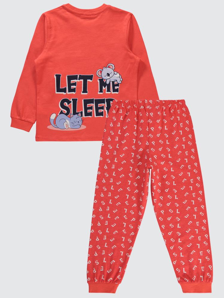 Civil Girls Harfler Baskılı Cepli 6-9 Yaş Pijama Takımı - Kırmızı