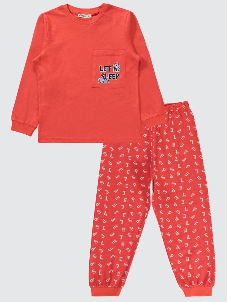 Civil Girls Harfler Baskılı Cepli 6-9 Yaş Pijama Takımı - Kırmızı