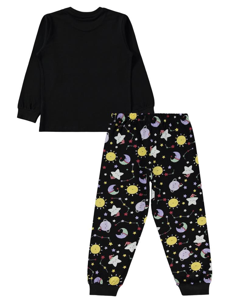 Civil Girls Gezegen Baskılı 6-9 Yaş Pijama Takımı - Siyah