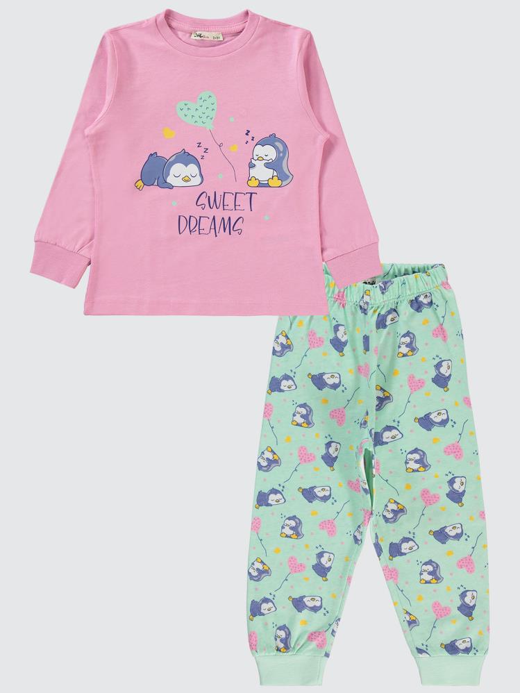 Civil Girls Penguen Baskılı 2-5 Yaş Pijama Takımı - Pembe