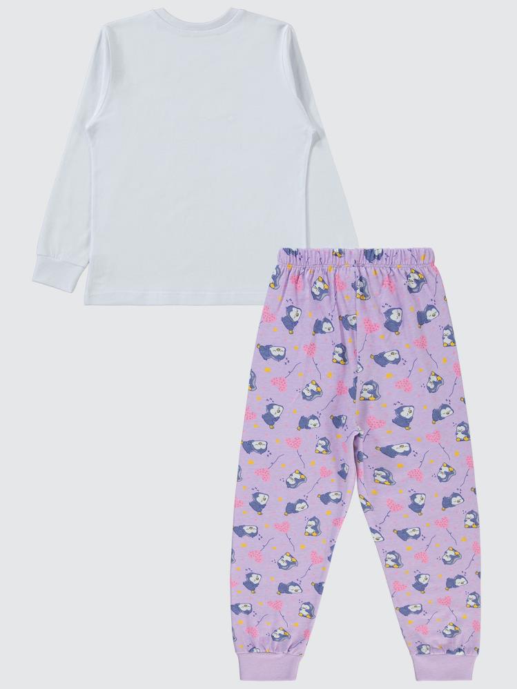 Civil Girls Penguen Baskılı 10-13 Yaş Pijama Takımı - Beyaz