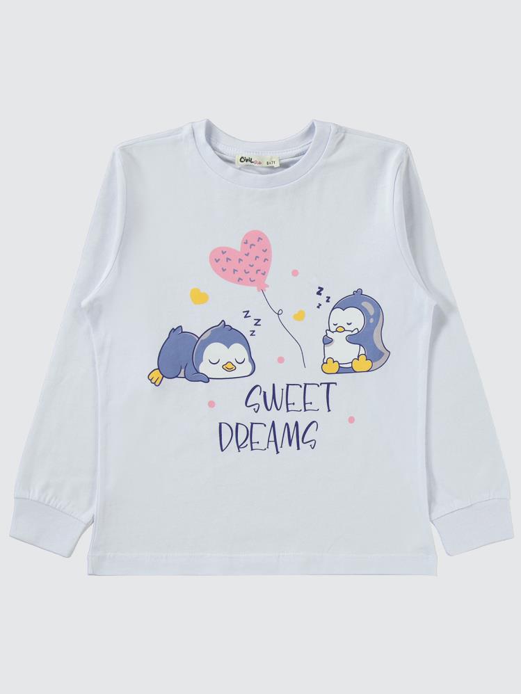 Civil Girls Penguen Baskılı 10-13 Yaş Pijama Takımı - Beyaz