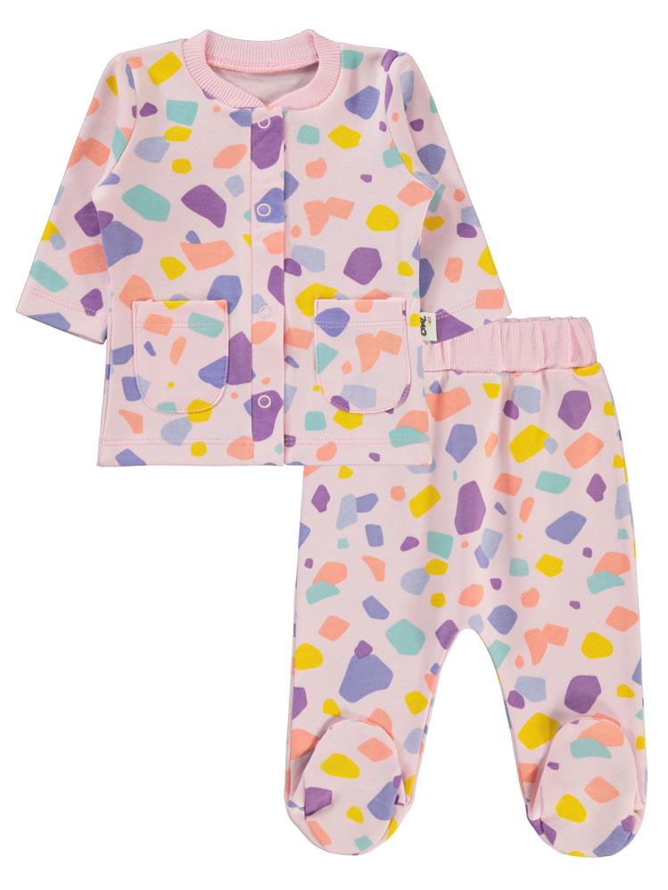 Civil Baby Renkli Parçalar Empirme 1-6 Ay Pijama Takımı - Pembe
