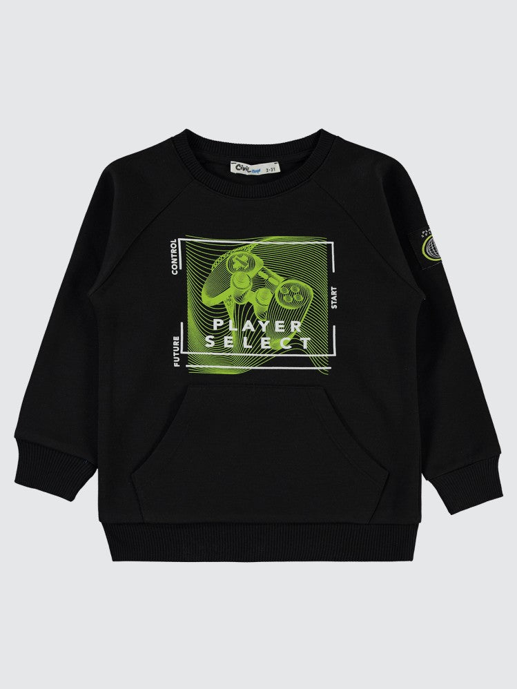 Civil Boys Player Baskılı 2-5 Yaş Sweatshirt - Siyah