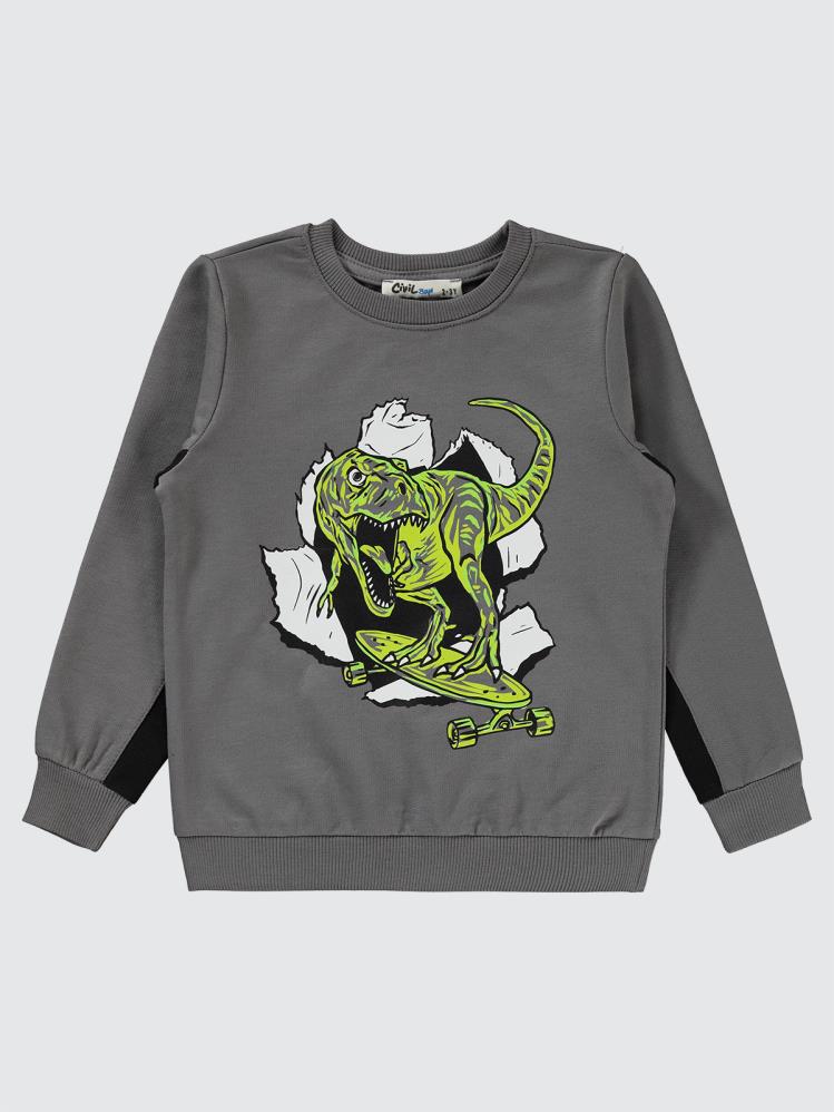 Civil Boys Dinozor Baskılı 2-5 Yaş Sweatshirt - Gri