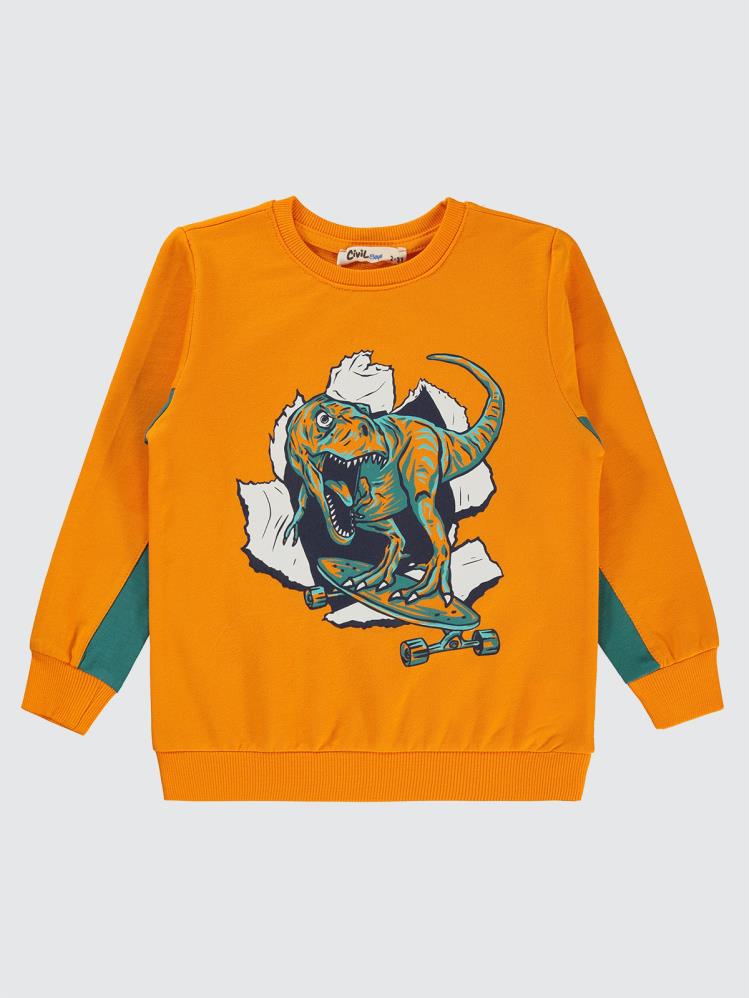 Civil Boys Dinozor Baskılı 2-5 Yaş Sweatshirt - Turuncu
