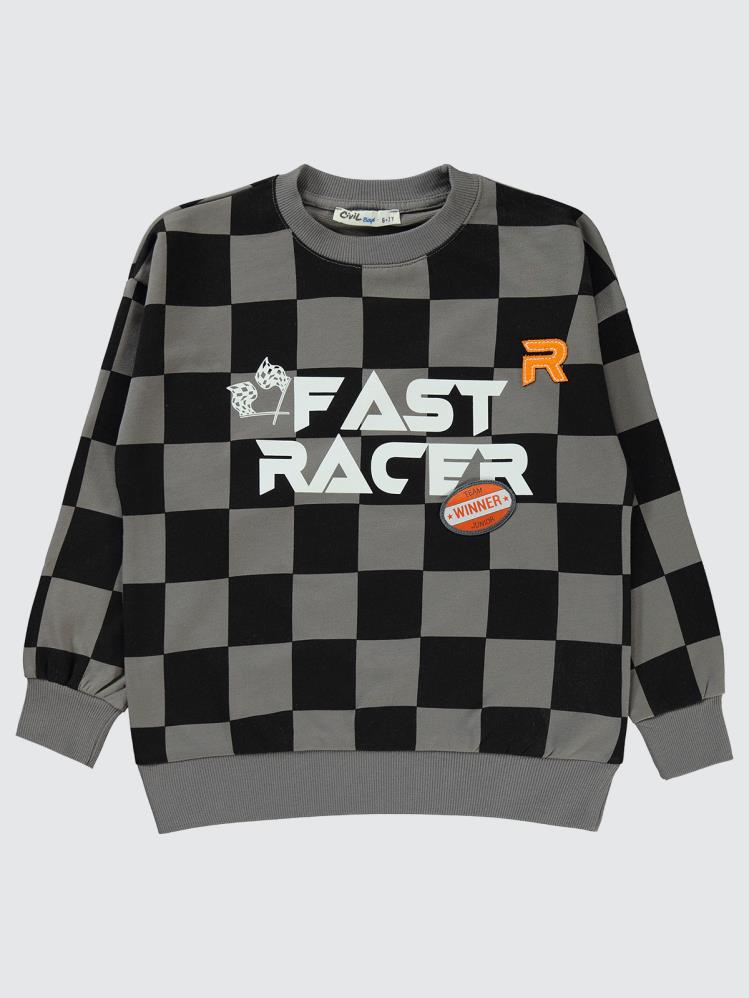 Civil Boys Renkli Dama Empirme Racer Baskılı 6-9 Yaş Sweatshirt - Gri