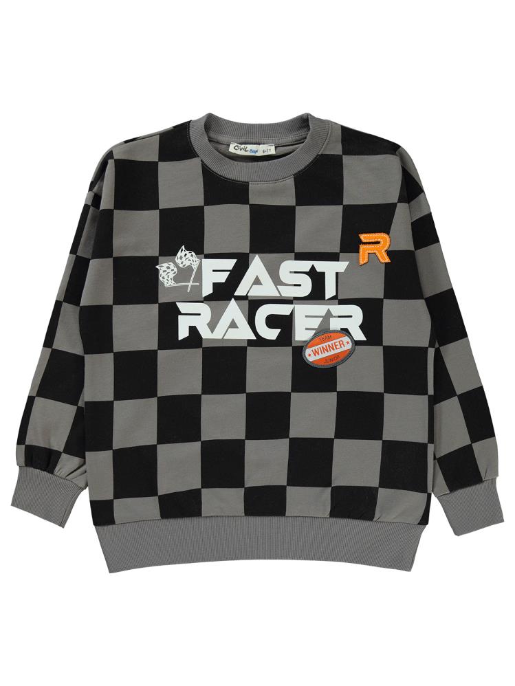 Civil Boys Renkli Dama Empirme Racer Baskılı 6-9 Yaş Sweatshirt - Gri