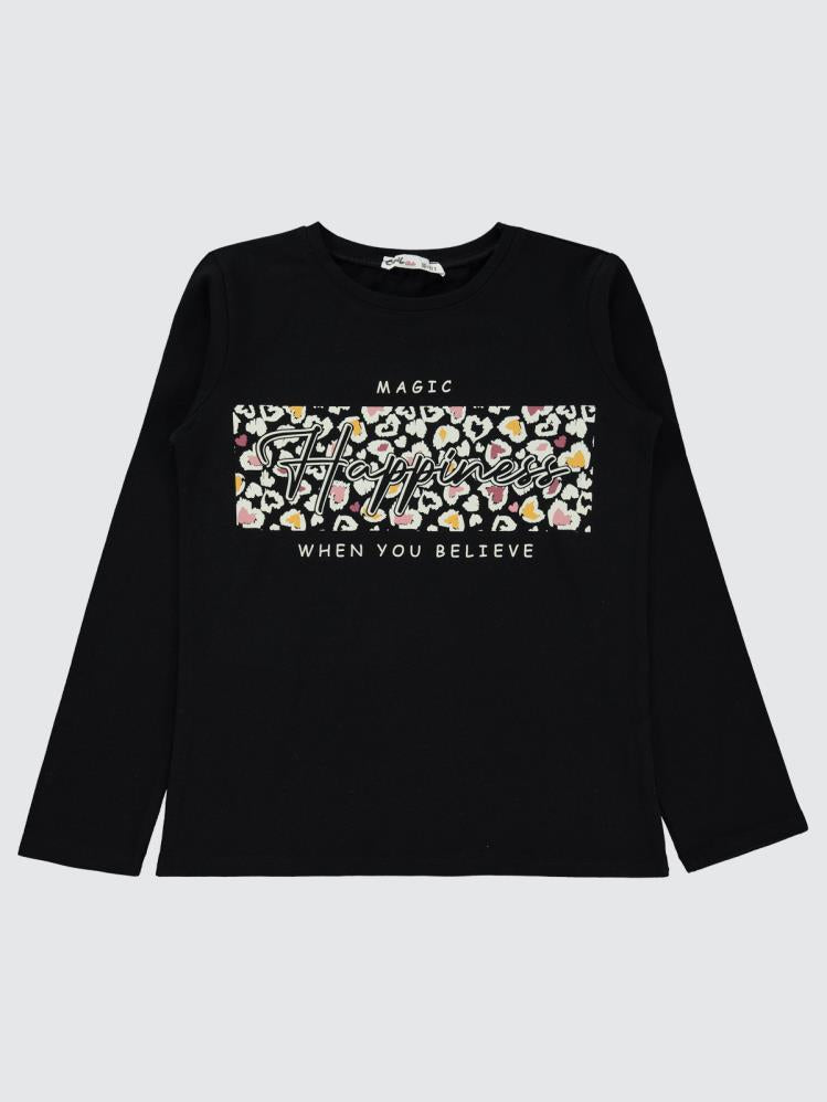 Civil Girls Happıness Baskılı 10-13 Yaş Sweatshirt - Siyah