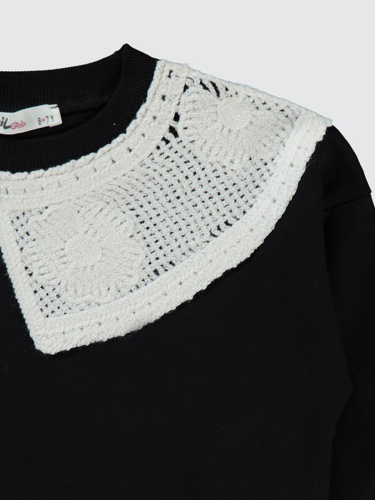 Civil Girls 2 İplik Yakalı 6-9 Yaş Sweatshirt - Siyah