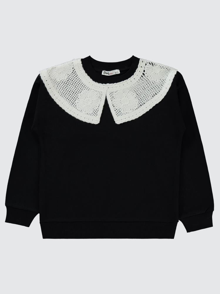 Civil Girls 2 İplik Yakalı 6-9 Yaş Sweatshirt - Siyah