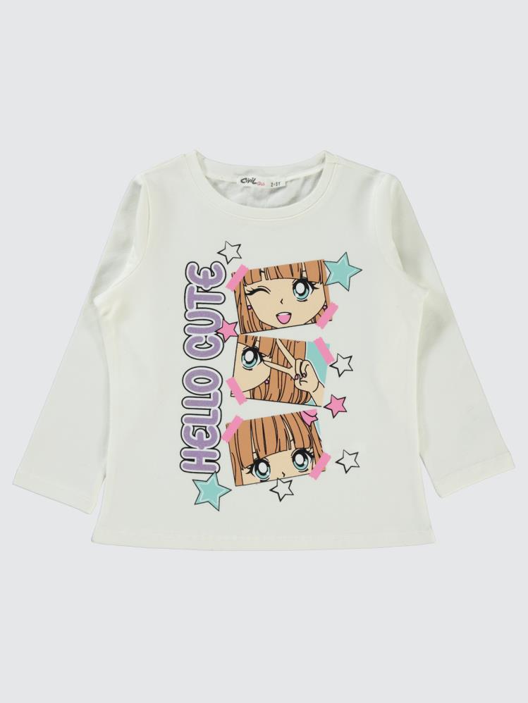 Civil Girls Hello Cute Baskılı 2-5 Yaş Sweatshirt - Ekru