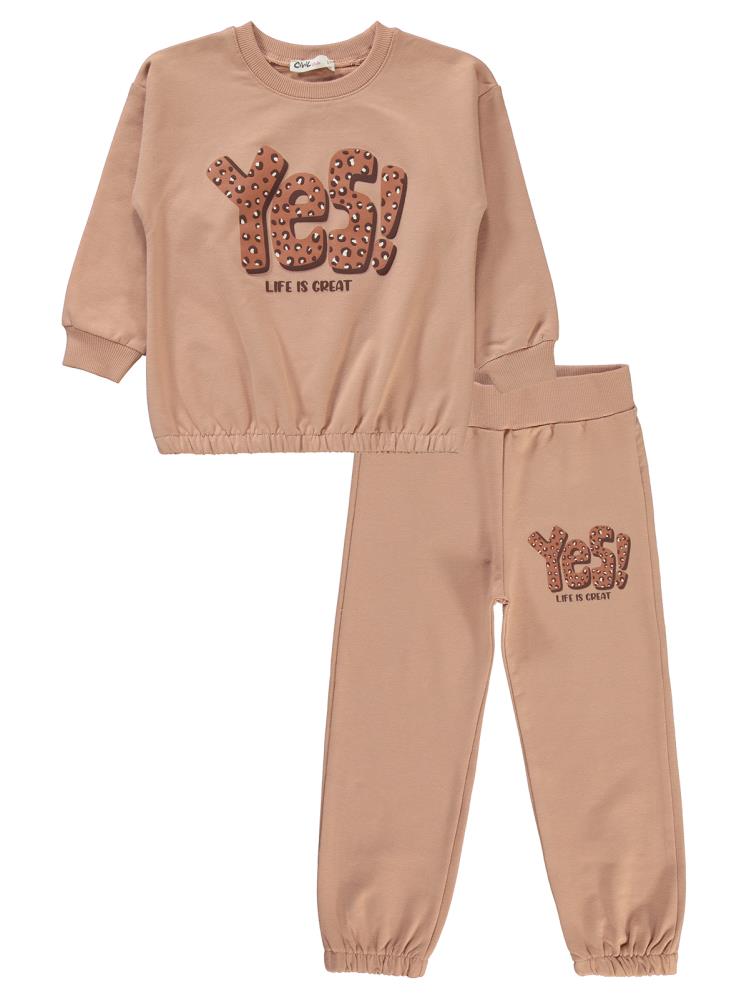 Civil Girls Yes Leopar Baskılı 2-5 Yaş Eşofman Takımı - Turuncu