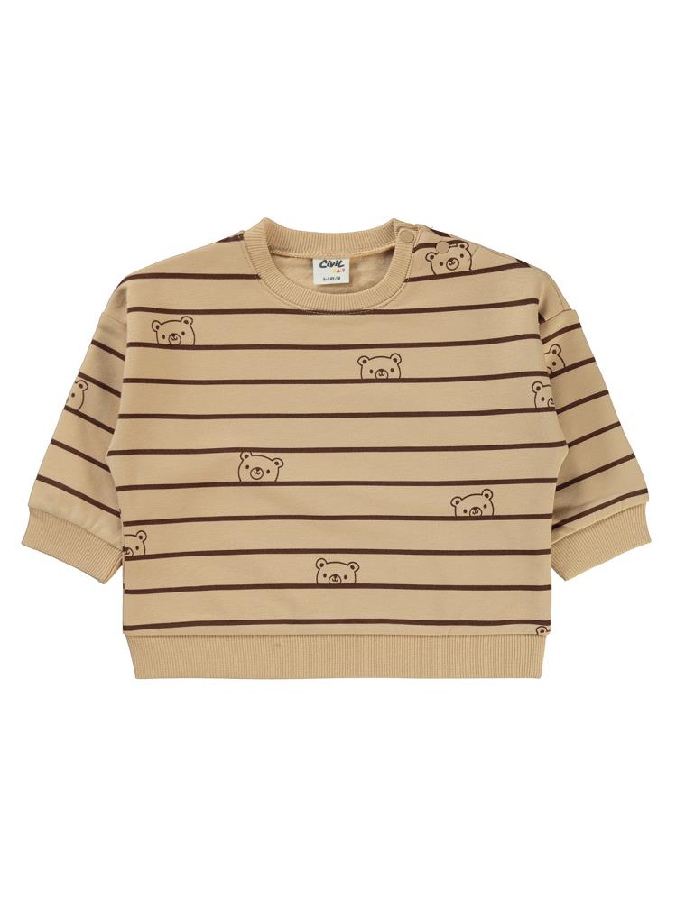Civil Baby Çizgili Ayıcık Empirmeli 6-18 Ay Sweatshirt - Kahverengi