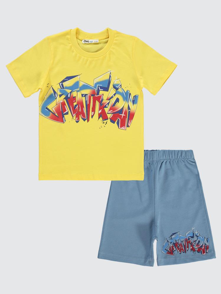 Civil Boys Grafitti Baskılı 2-5 Yaş Takım - Sarı