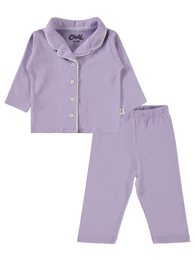 H158 Civil Baby Düz Basic 6-18 Ay Pijama Takımı - Lila
