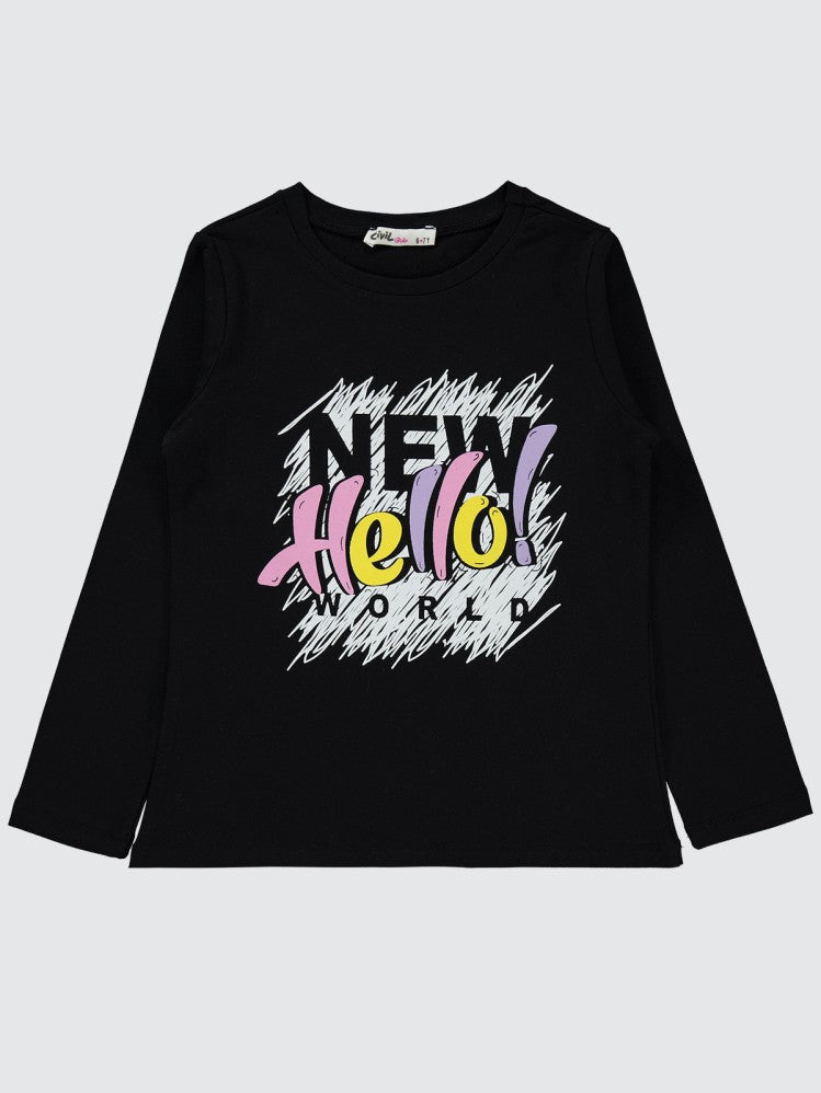 Civil Girls Hello Baskılı 6-9 Yaş Sweatshirt - Siyah