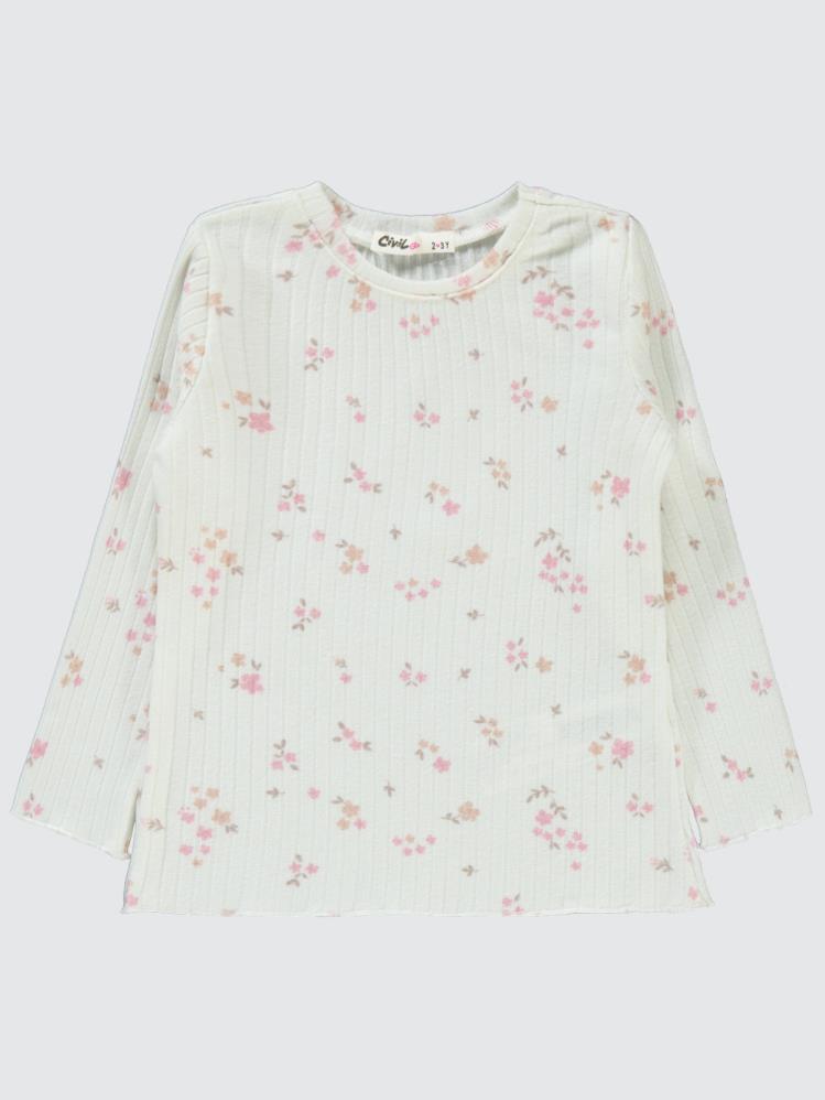 Civil Girls Mini Yapraklı Çiçek Emp. 2-5 Yaş Sweatshirt - Ekru