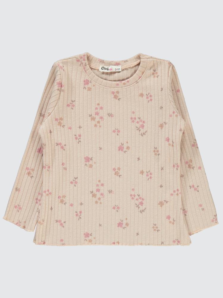Civil Girls Mini Yapraklı Çiçek Emp. 2-5 Yaş Sweatshirt - Pudra