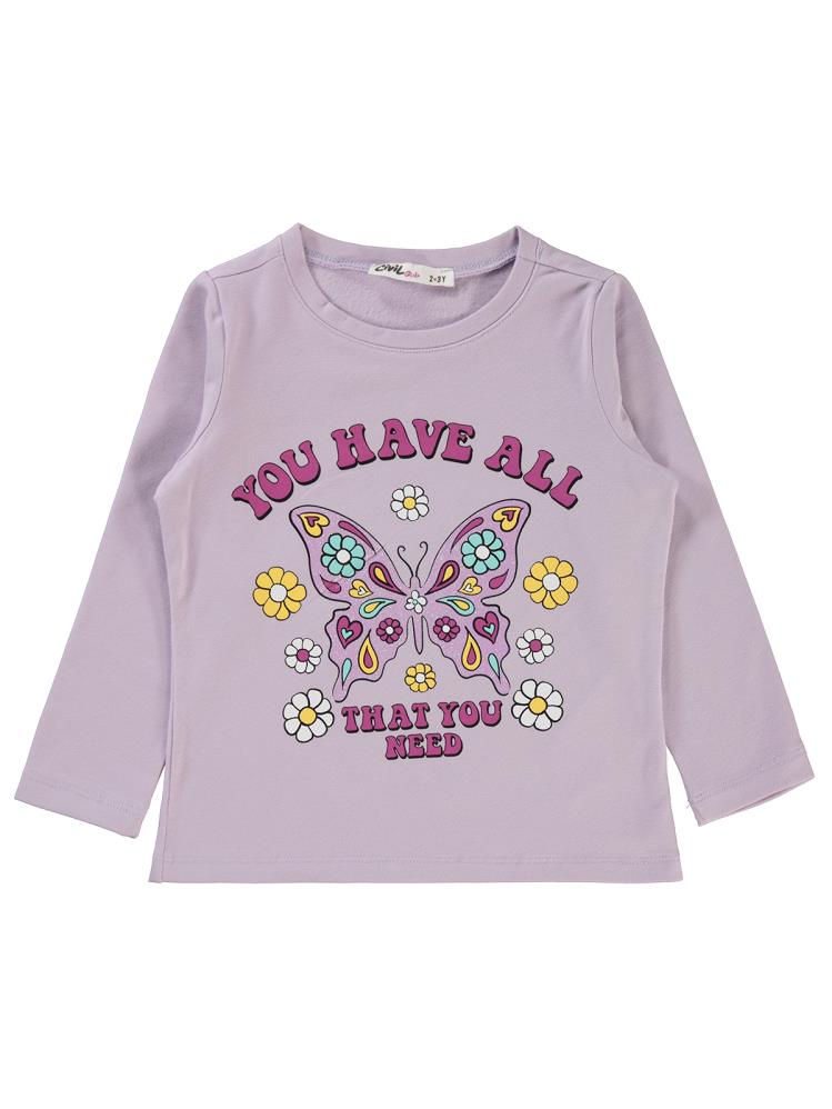 Civil Girls Etnik Kelebek Baskılı 2-5 Yaş Sweatshirt - Lila