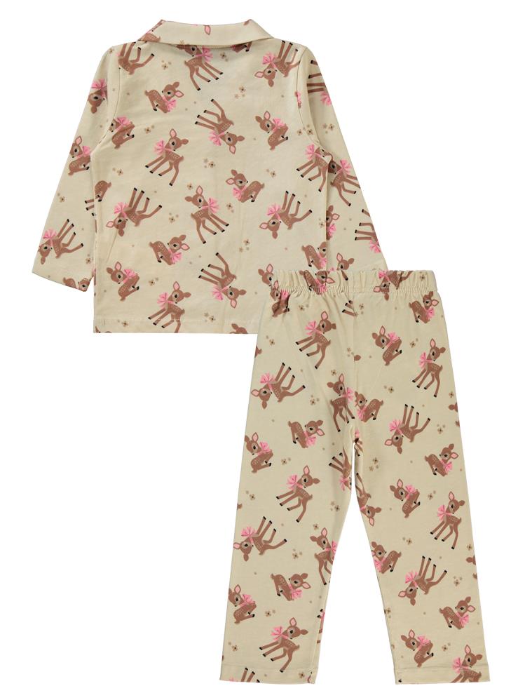 Civil Girls Fiyonklu Geyik Empirme 2-5 Yaş Pijama Takımı - Kahverengi