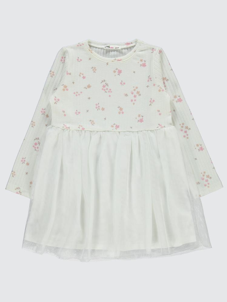 Civil Girls Mini Yapraklı Çiçek Emp. 6-9 Yaş Elbise - Ekru
