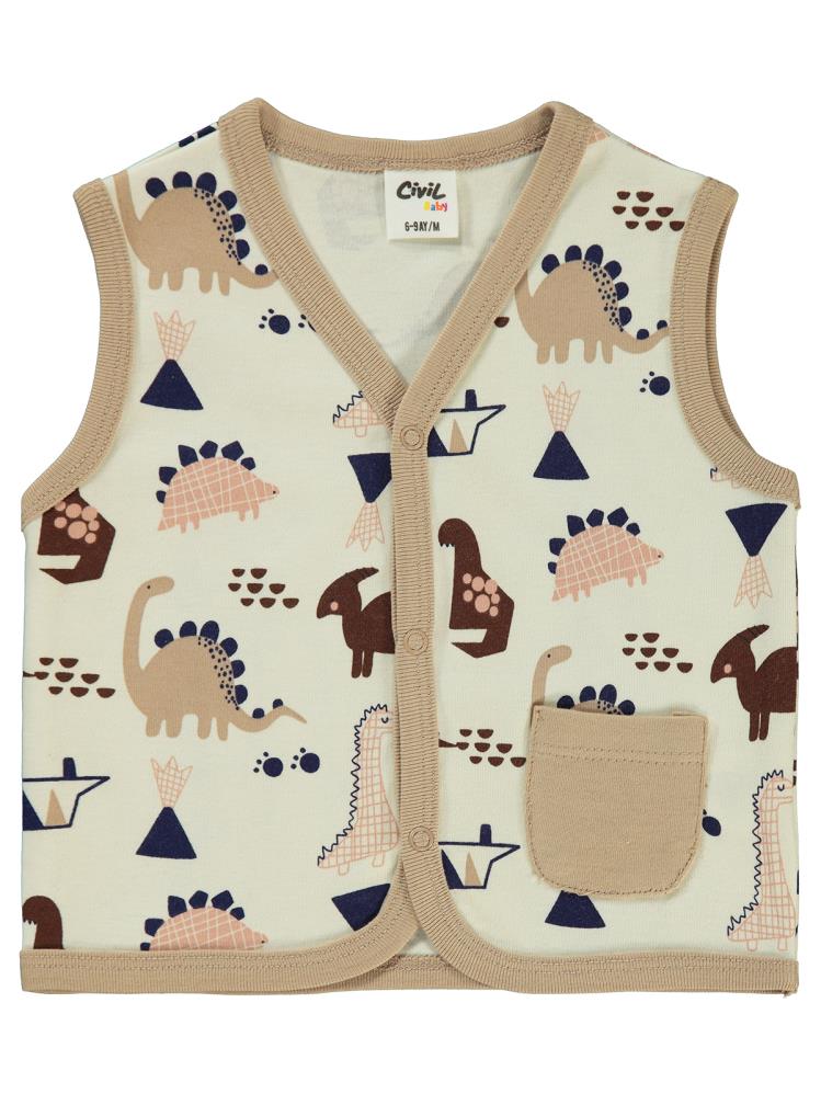 Civil Baby Çizgisel Dino Empirme 6-18 Ay Yelek - Gri
