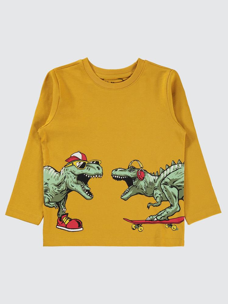 Civil Boys Dino Baskılı 2-5 Yaş Sweatshirt - Hardal