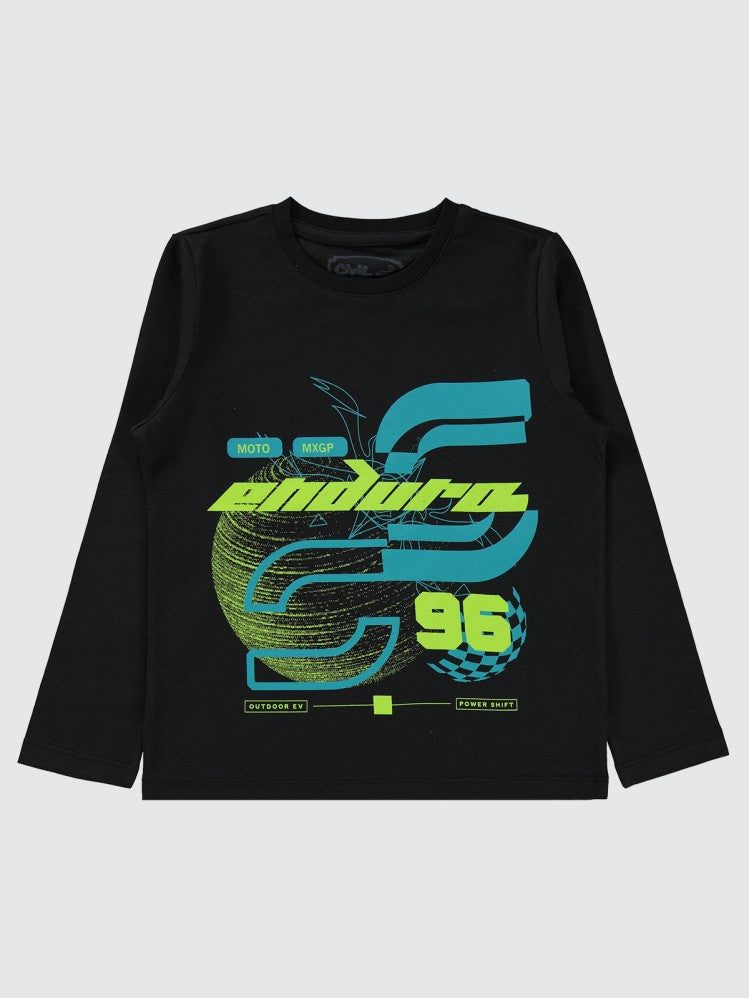 Civil Boys 96 Moto Baskılı 6-9 Yaş Sweatshirt - Siyah