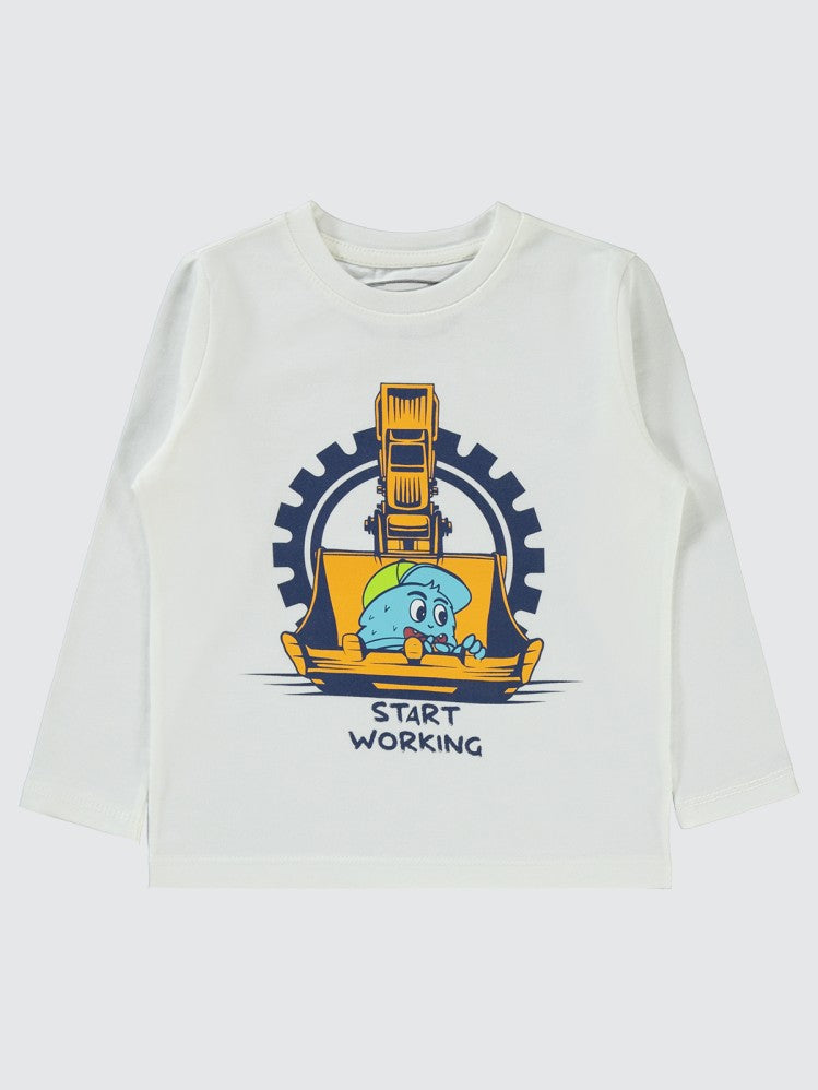 Civil Boys Start Working Baskılı 2-5 Yaş Sweatshirt - Ekru