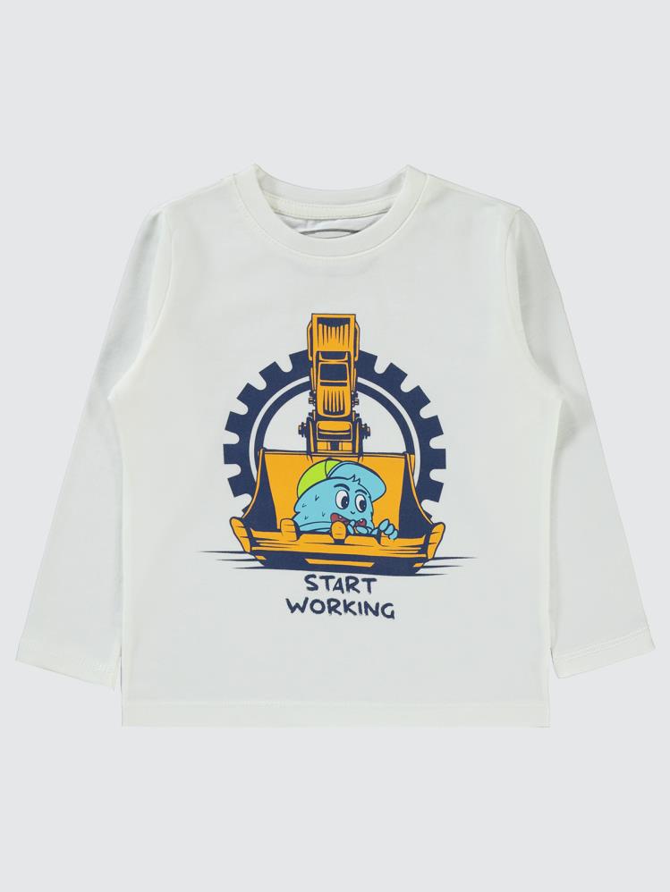 Civil Boys Start Working Baskılı 2-5 Yaş Sweatshirt - Ekru
