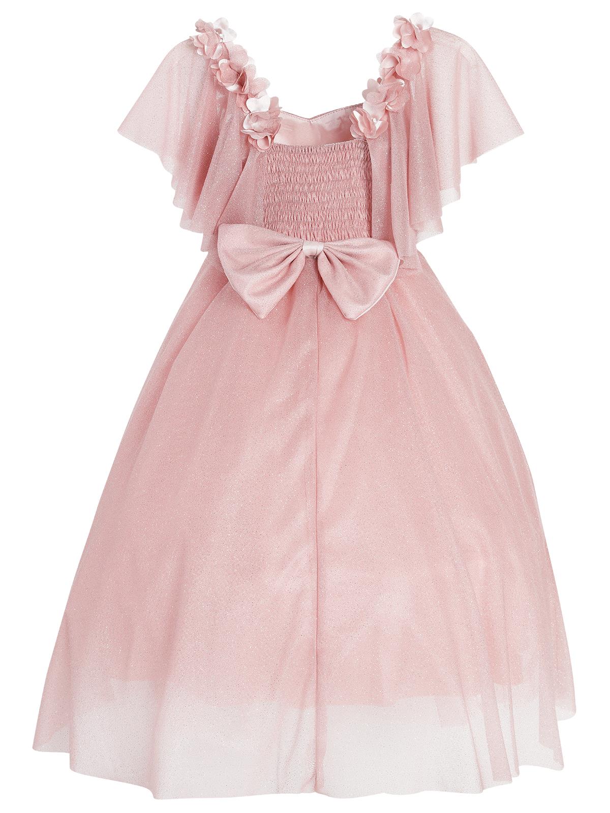 Civil Girls Omzu Çiçekli Tarlatanlı 2-5 Yaş Abiye - Pudra