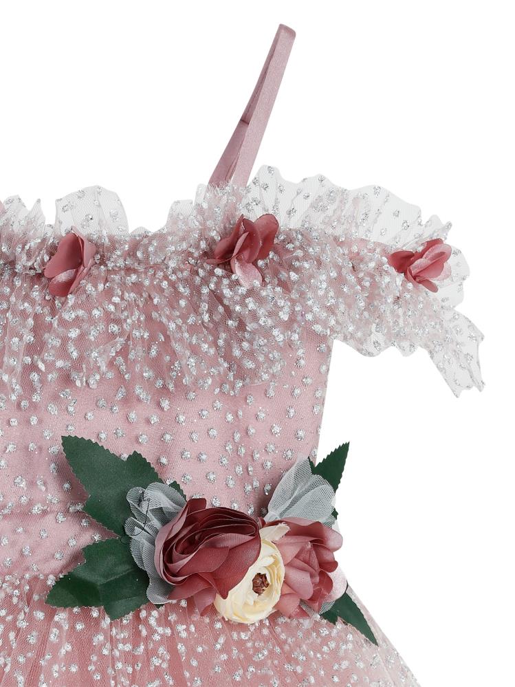 Civil Girls Çiçek Aksesuarlı 2-5 Yaş Abiye - Pudra