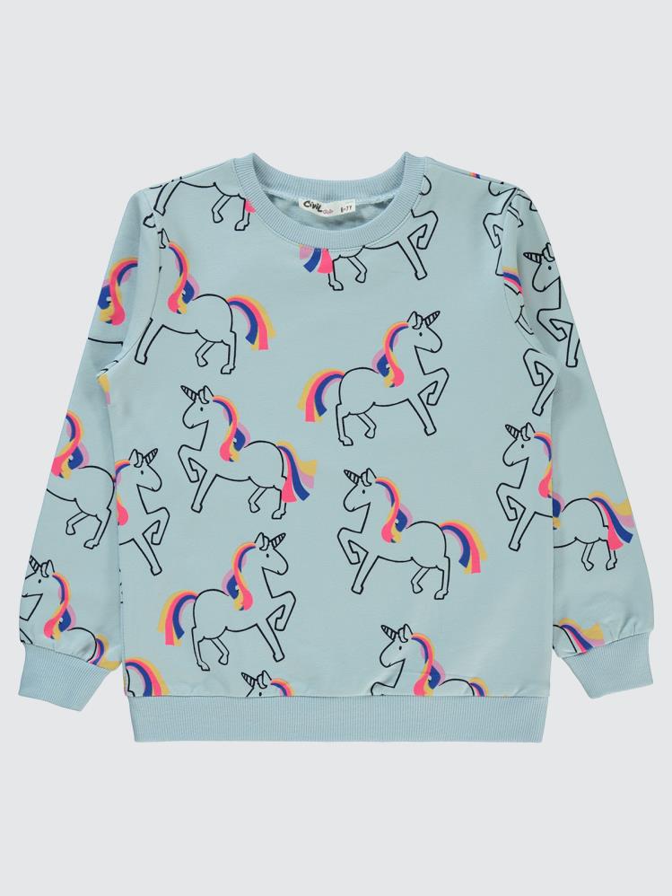 Civil Girls Renkli Unicorn Empirme 6-9 Yaş Sweatshirt - Mavi