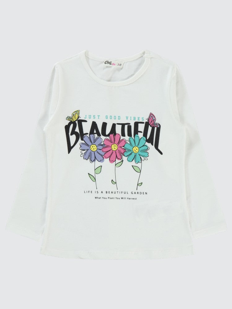 Civil Girls Beautiful Baskılı 2-5 Yaş Sweatshirt - Ekru