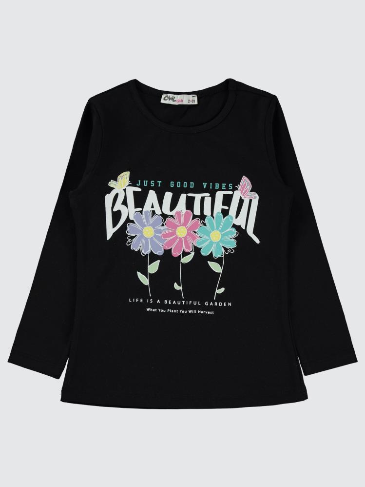Civil Girls Beautiful Baskılı 2-5 Yaş Sweatshirt - Siyah