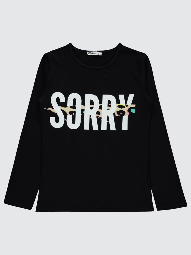 Civil Girls Sorry Baskılı 10-13 Yaş Sweatshirt - Siyah