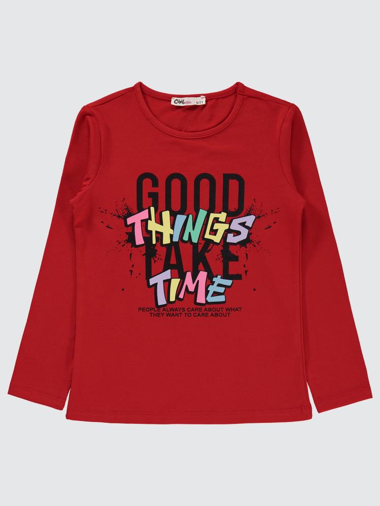 Civil Girls Good Things Baskılı 6-9 Yaş Sweatshirt - Kırmızı