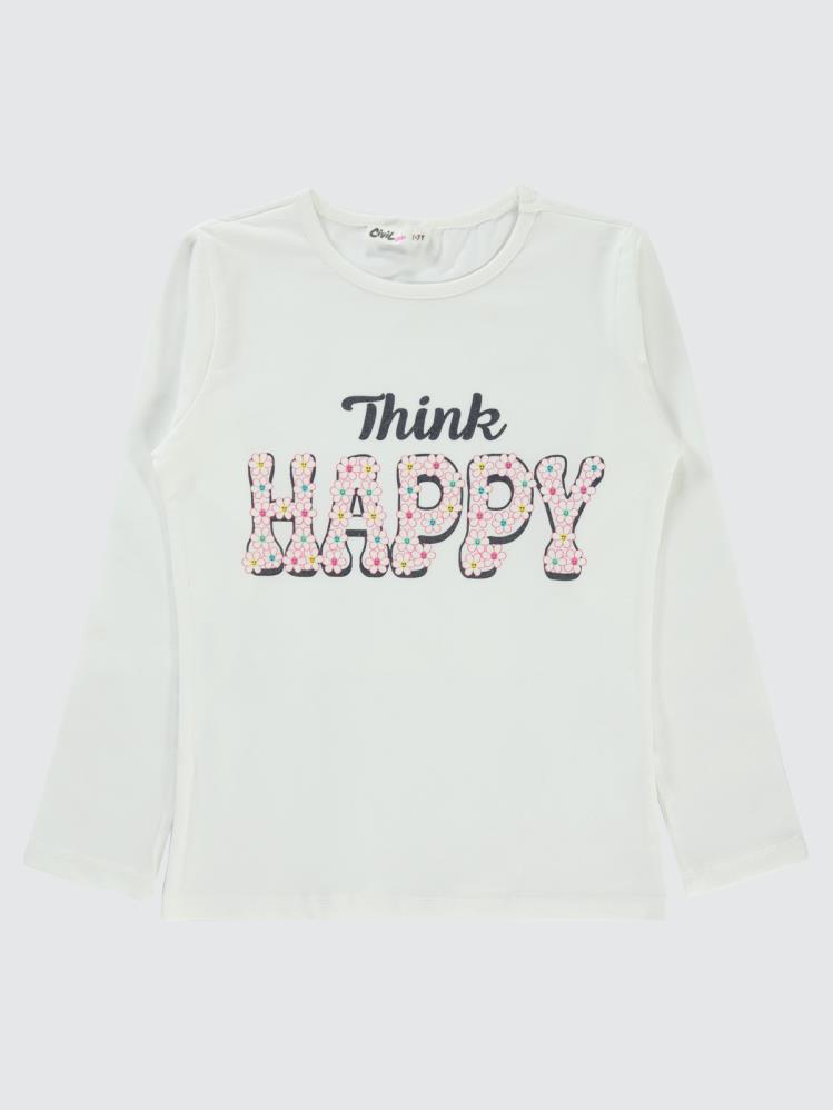 Civil Girls Happy Baskılı 6-9 Yaş Sweatshirt - Ekru