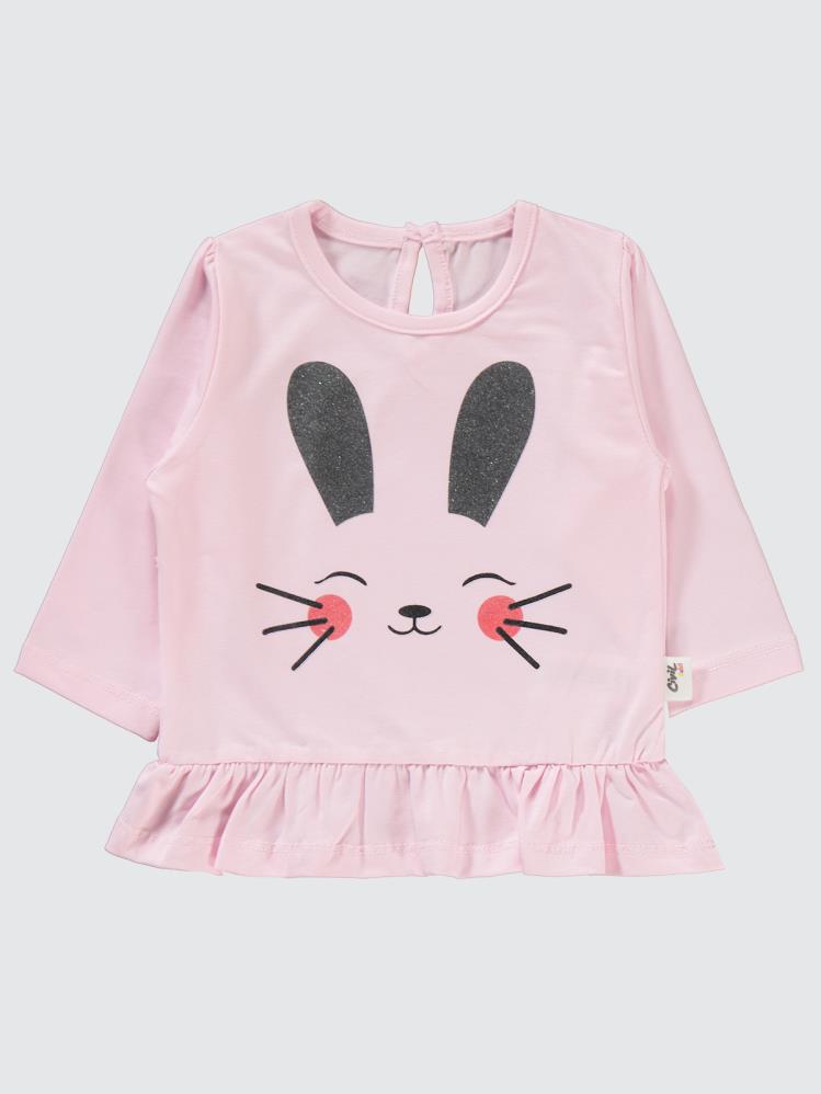 Civil Baby Kulaklı Tavşan Baskı 6-18 Ay Taytlı Takım - Pembe