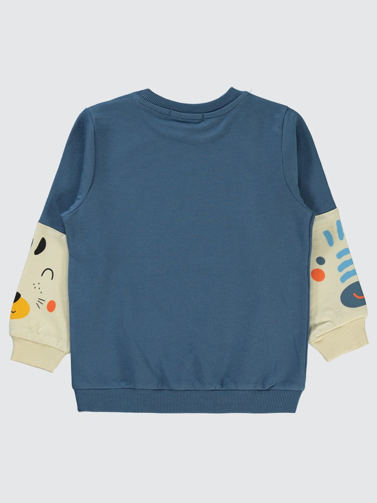 Civil Boys Kol Hayvanlar Baskılı 2-5 Yaş Sweatshirt - Mavi
