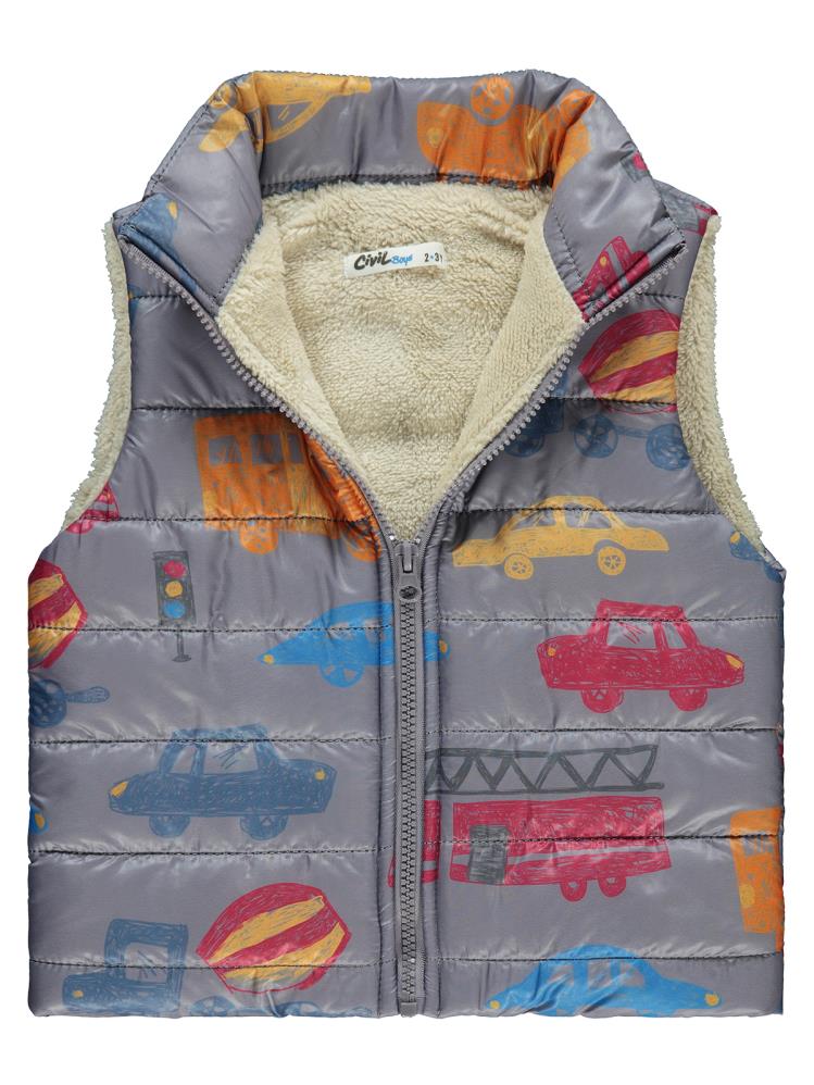 Civil Boys Arabalar Desen Velsoftlu 2-5 Yaş Yelek - Gri