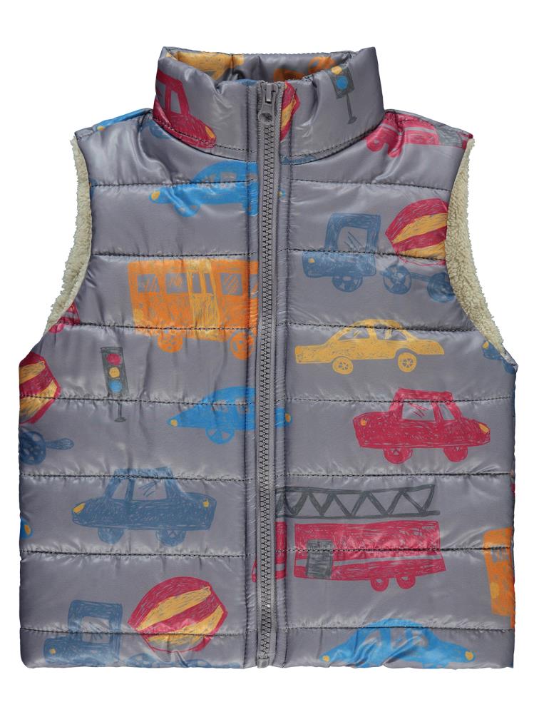 Civil Boys Arabalar Desen Velsoftlu 2-5 Yaş Yelek - Gri