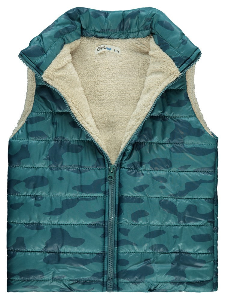 Civil Boys Kamuflaj Desen Velsoftlu 6-9 Yaş Yelek - Yeşil
