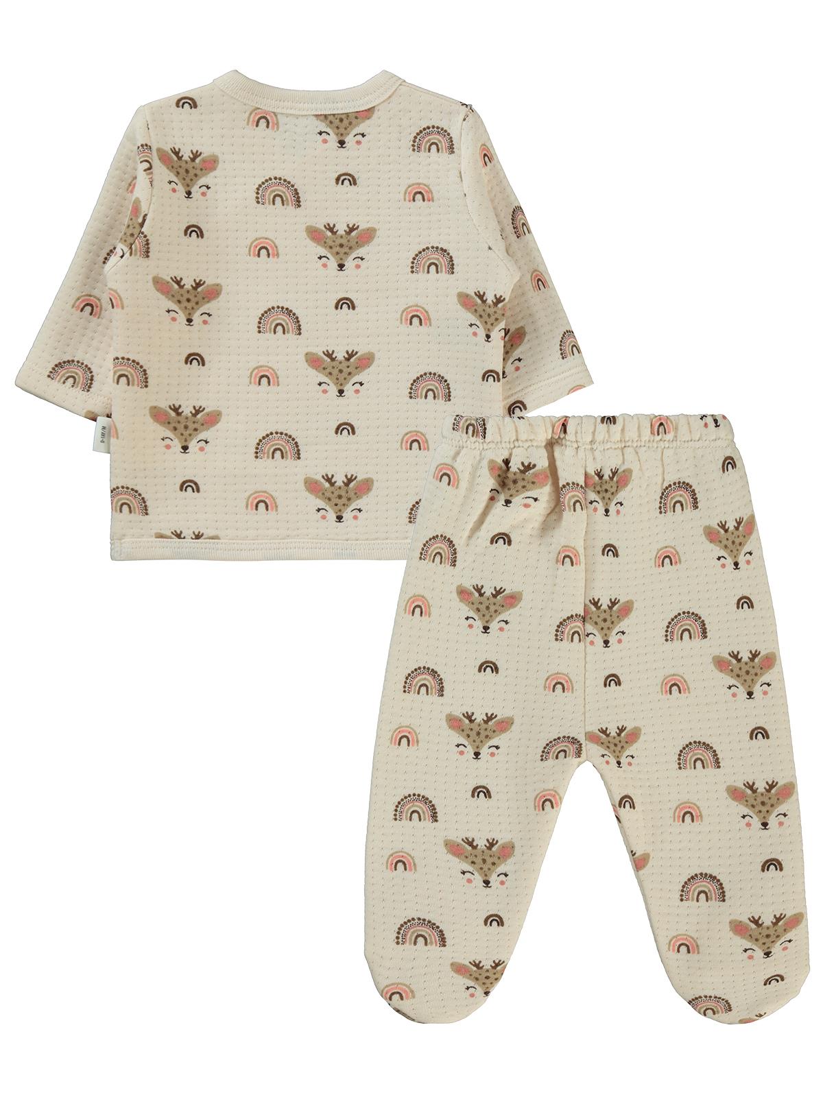 Civil Baby Geyik Baskılı Zıbın Takımları - Fil Dişi