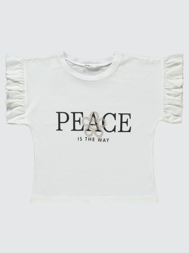 Civil Girls Peace Baskılı 6-9 Yaş Takım - Pudra